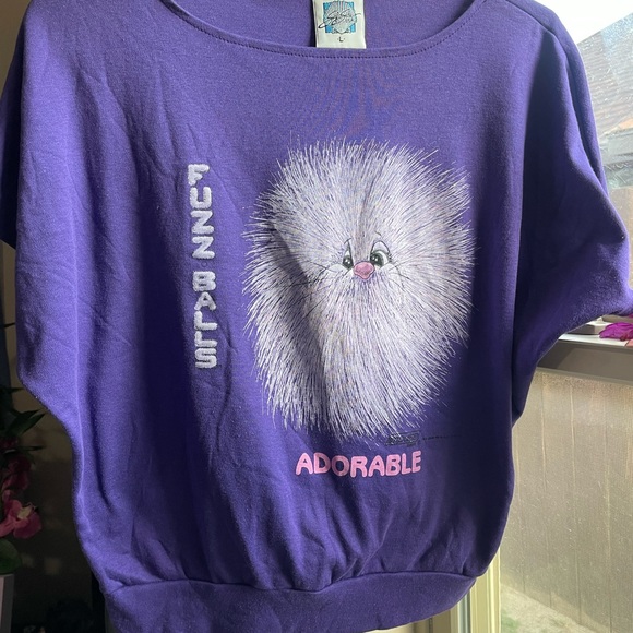 Vintage 80s retro rare Fuzz balls ADORABLE purple graphic tee - Picture 5 of 17